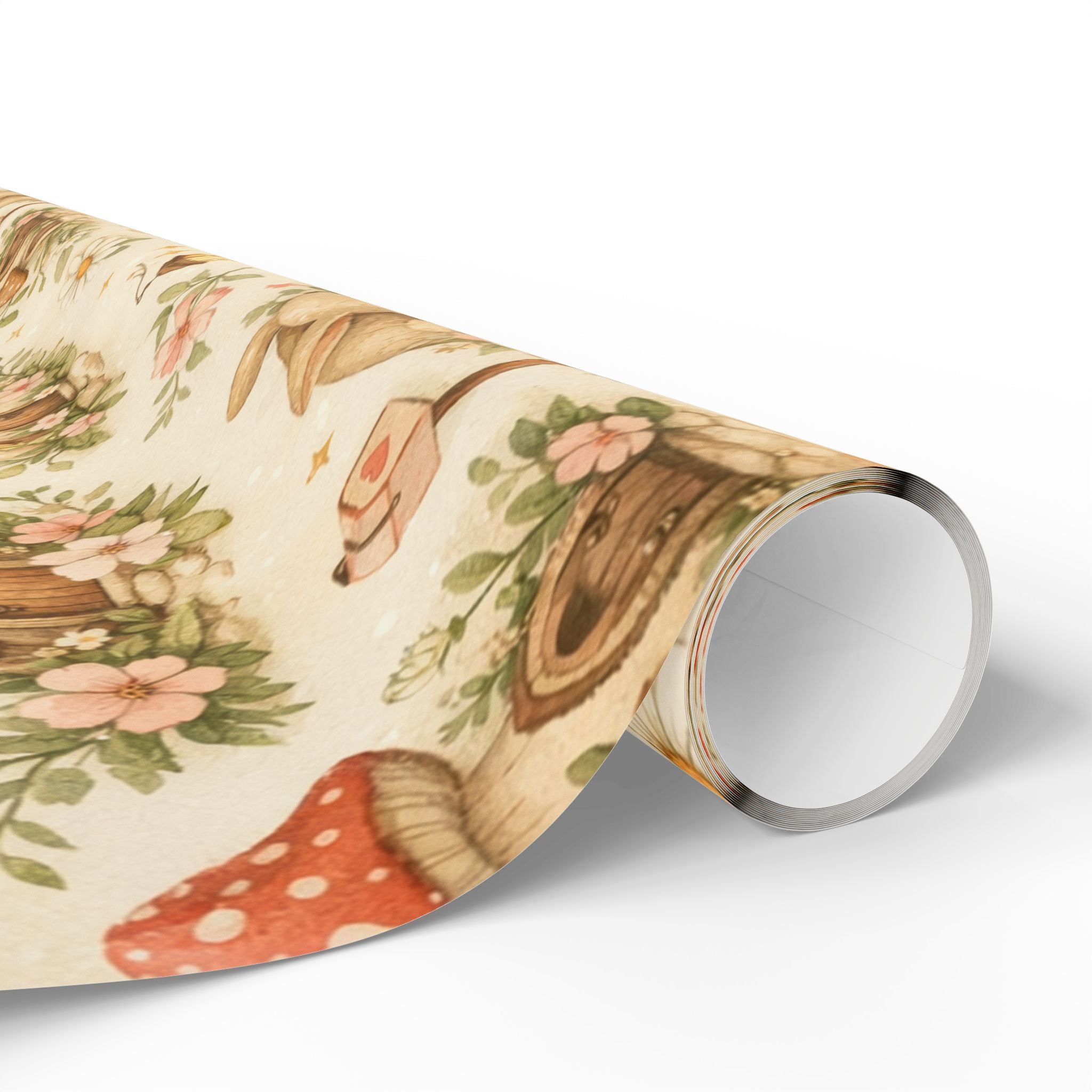 Botanical Mushroom Wrapping Paper Roll — Vintage Floral Gift Wrap for Nature Lovers