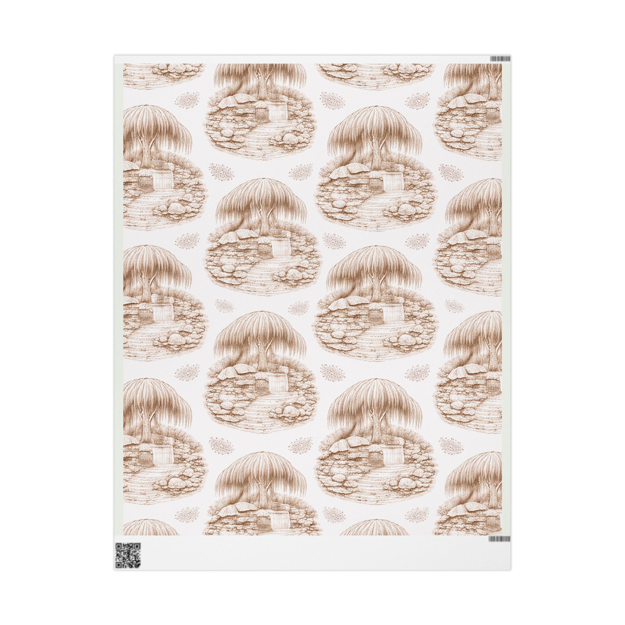 Vintage Cottage Gift Wrap — Hand-Drawn Woodland House Wrapping Paper