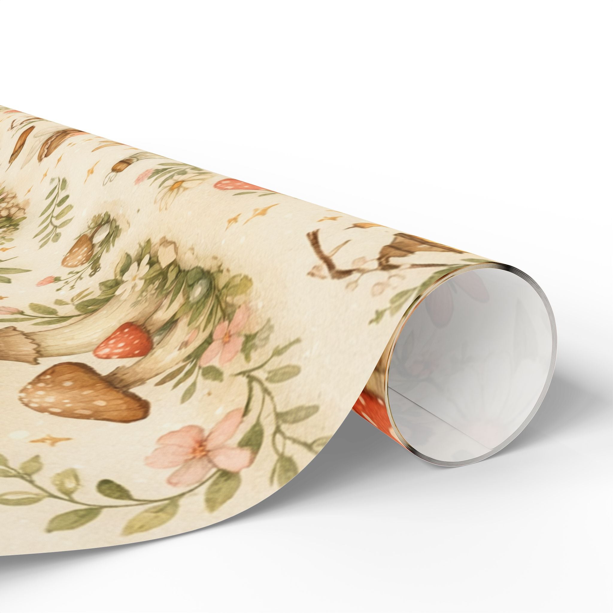Botanical Mushroom Wrapping Paper Roll — Vintage Floral Gift Wrap for Nature Lovers