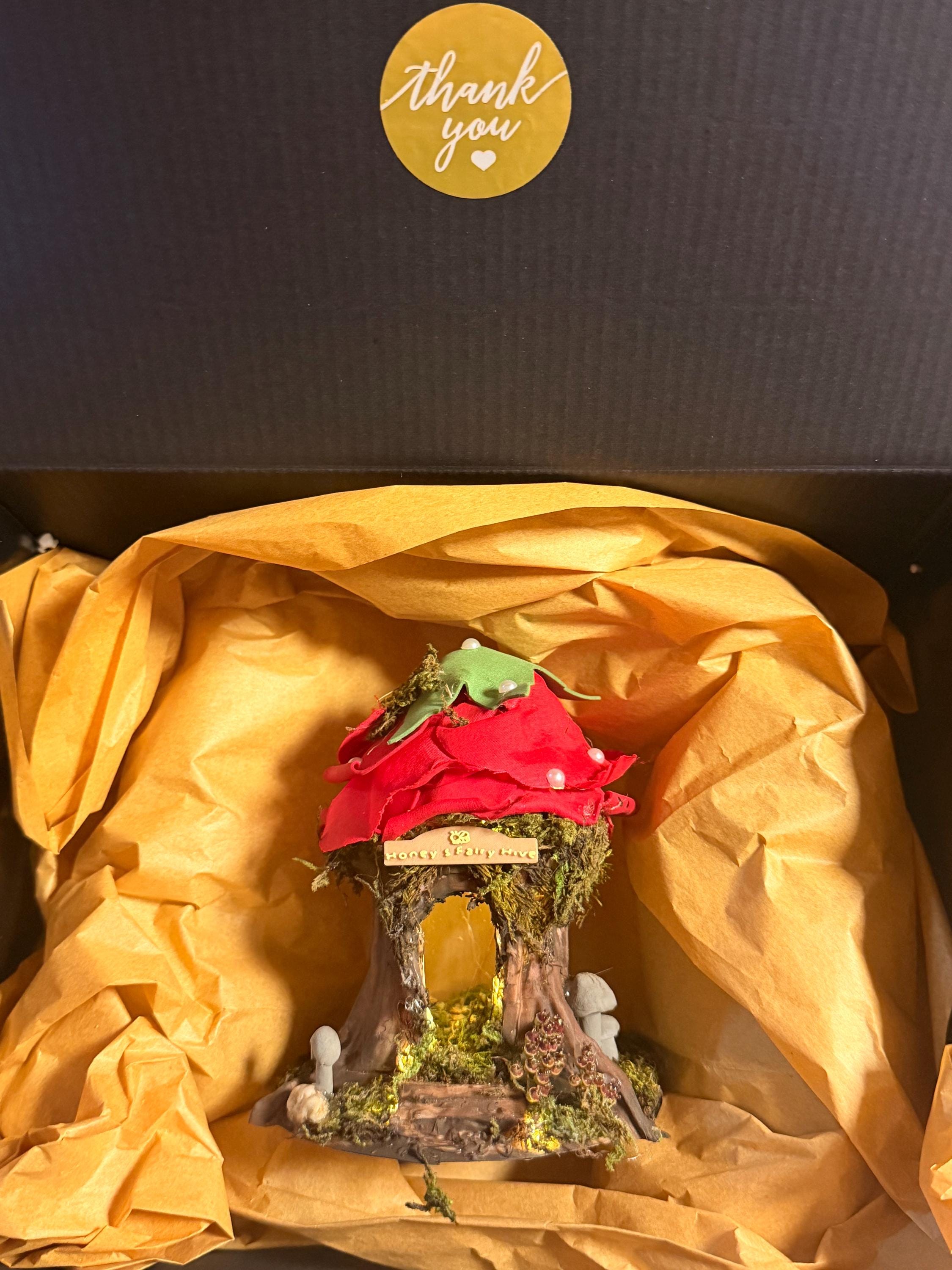 Personalized Fairy House, Light Up Miniature Home, Cottagecore Room Decor, Whimsical Garden Gift for all.