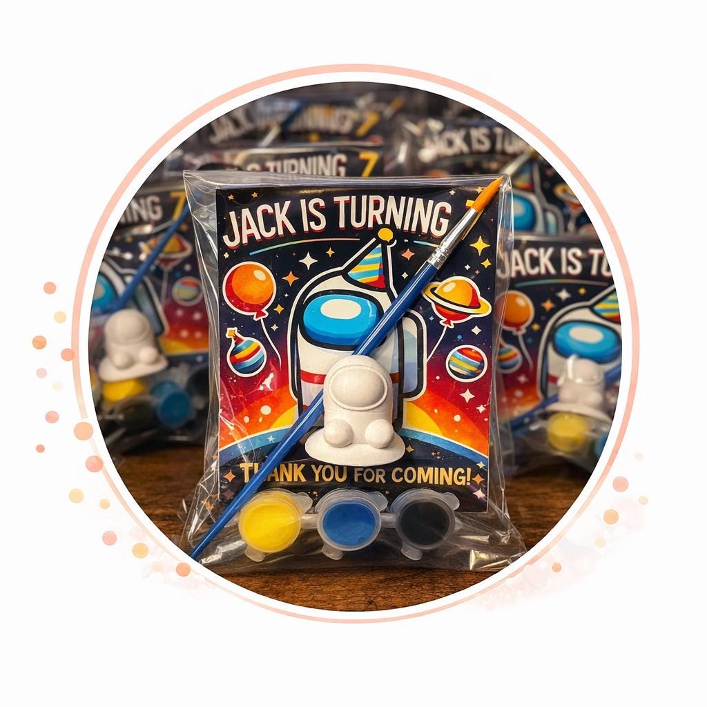 Personalized Kids Party Favor Set, Space Theme Birthday Bags, Custom Name Gifts, Party Giveaway Amung Us
