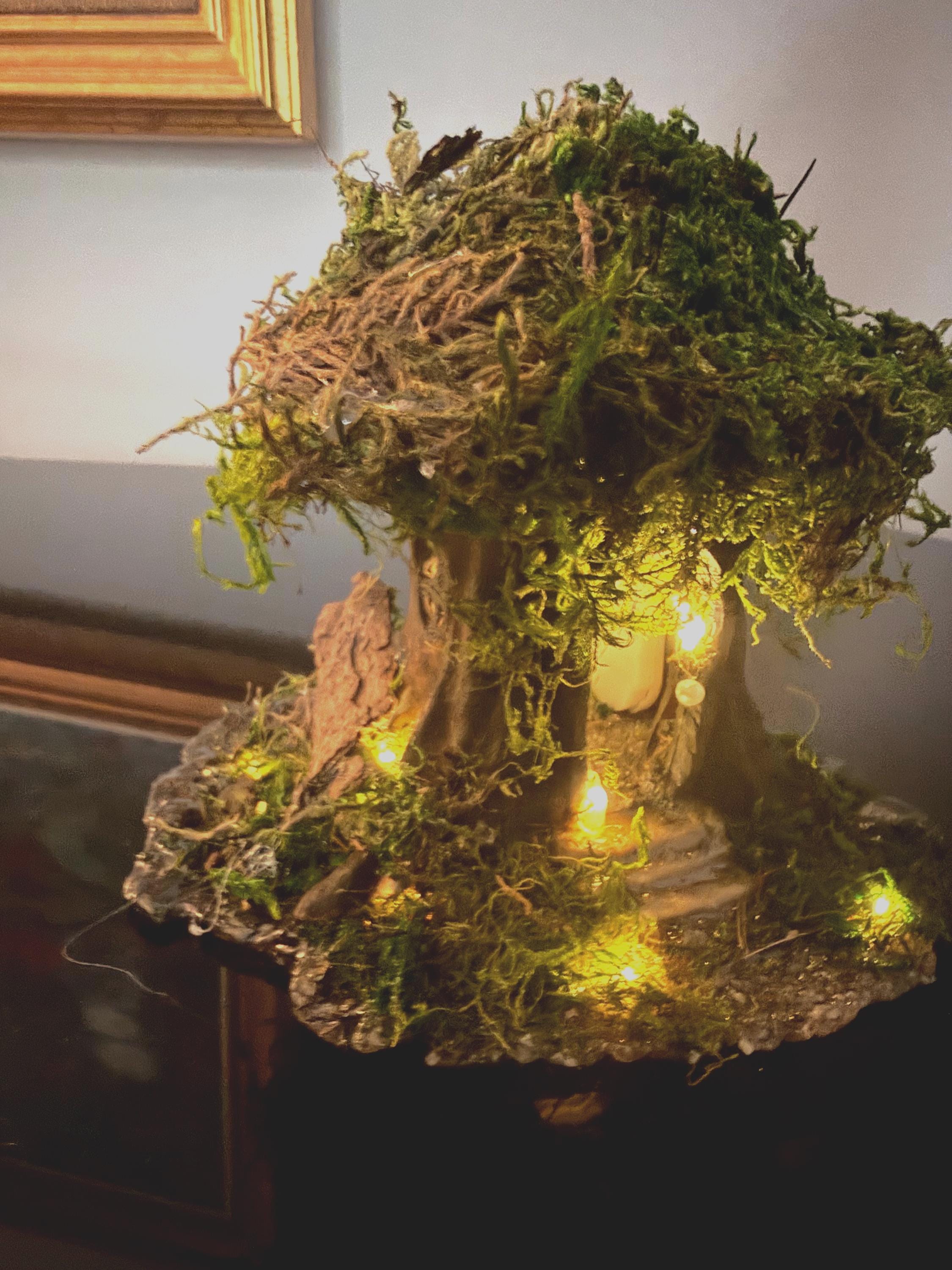 Handmade Moss Fairy Tree House • Cottagecore Sculpture