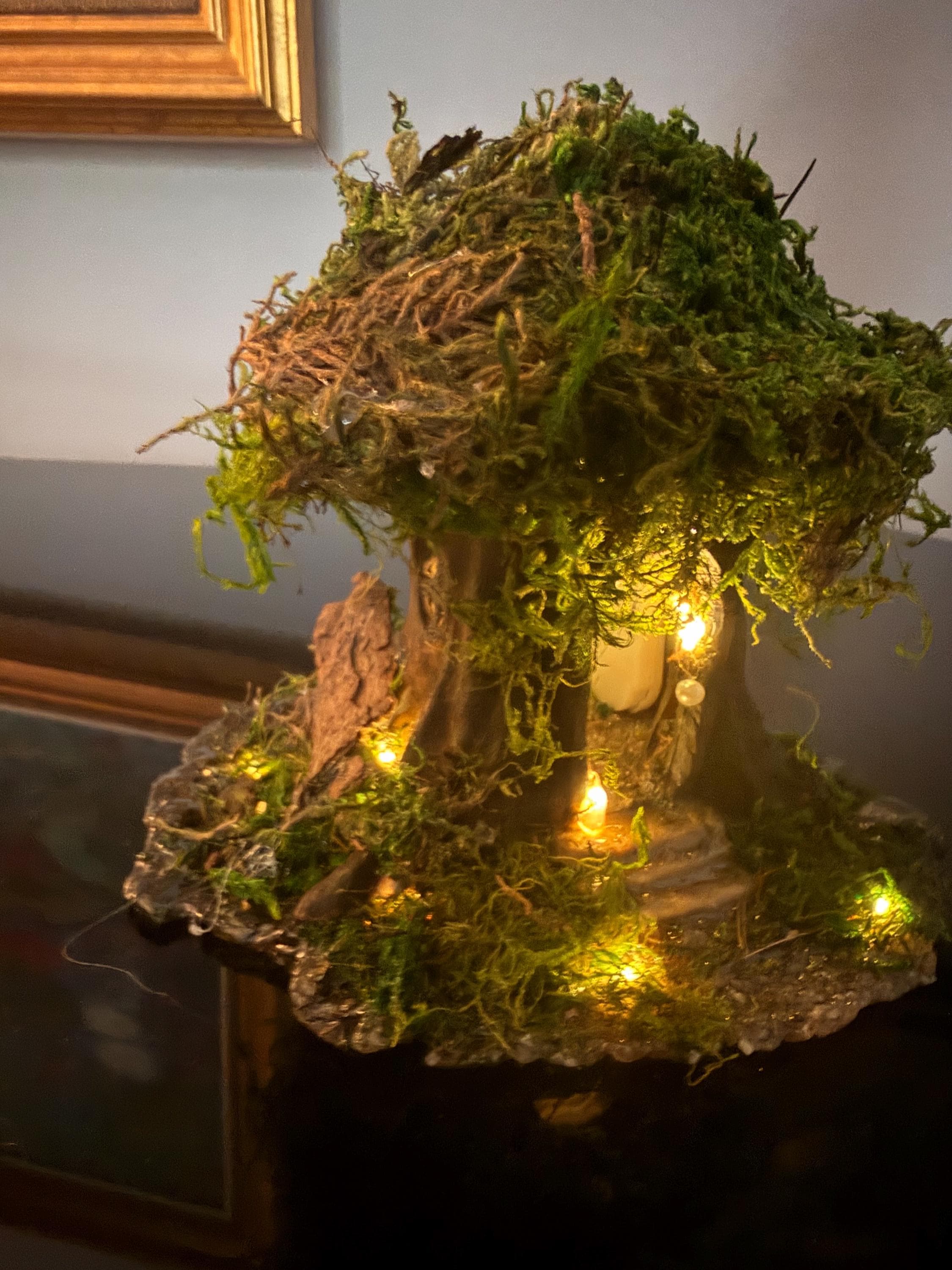 Handmade Moss Fairy Tree House - Enchanted Cottagecore Sculpture