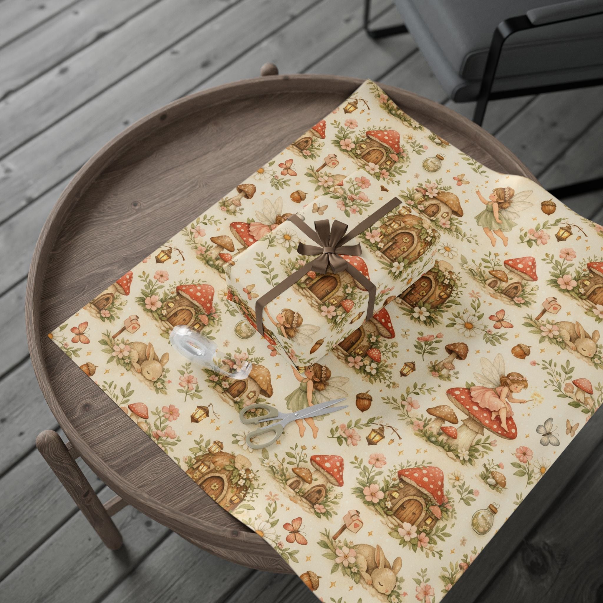 Botanical Mushroom Wrapping Paper Roll — Vintage Floral Gift Wrap for Nature Lovers