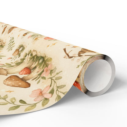 Botanical Mushroom Wrapping Paper Roll — Vintage Floral Gift Wrap for Nature Lovers