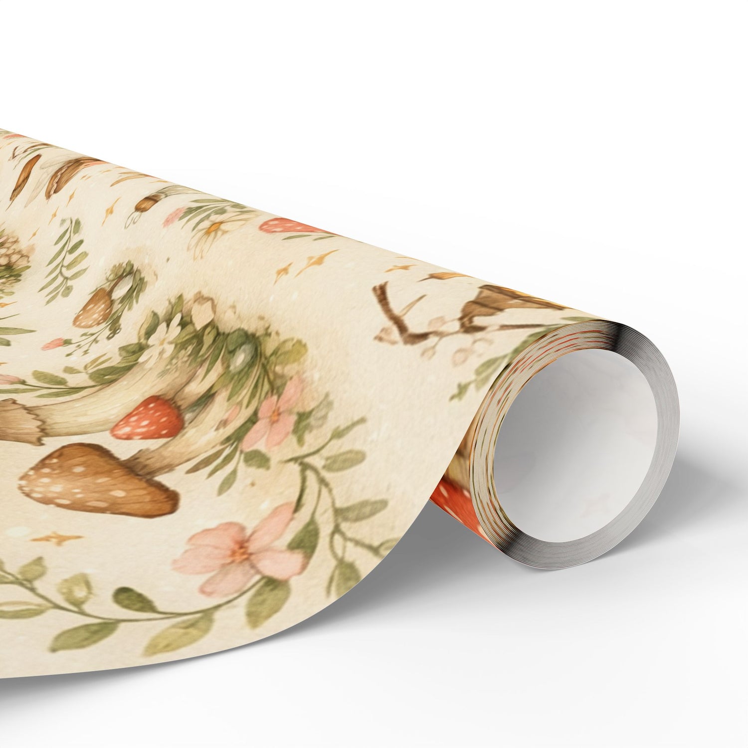 Botanical Mushroom Wrapping Paper Roll — Vintage Floral Gift Wrap for Nature Lovers