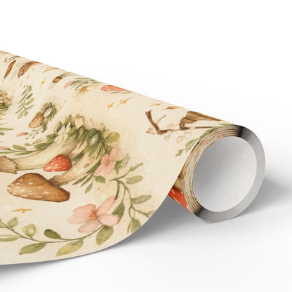 Botanical Mushroom Wrapping Paper Roll — Vintage Floral Gift Wrap for Nature Lovers