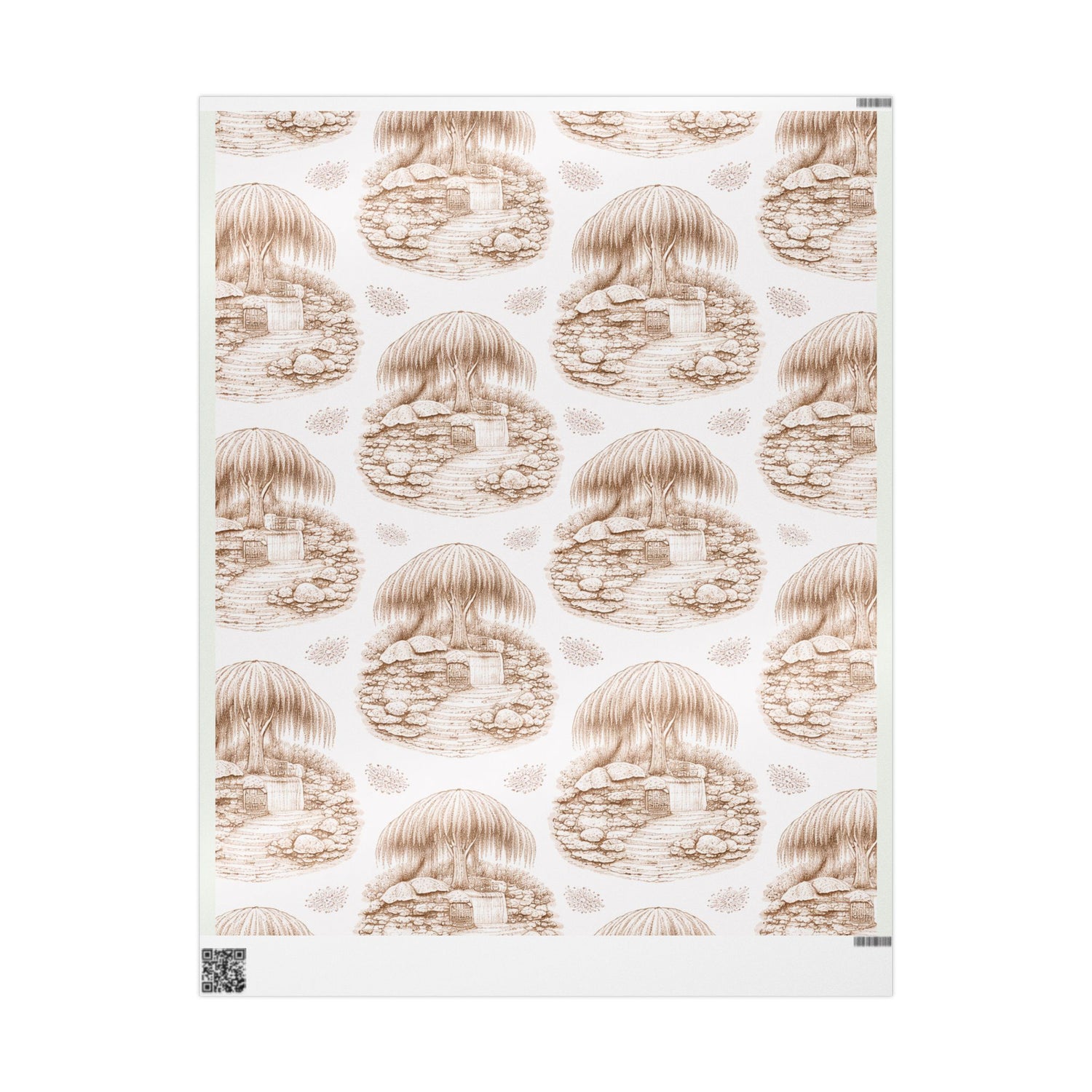 Vintage Cottage Gift Wrap — Hand-Drawn Woodland House Wrapping Paper