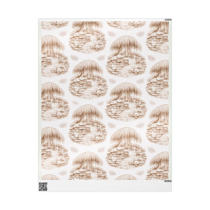 Vintage Cottage Gift Wrap — Hand-Drawn Woodland House Wrapping Paper