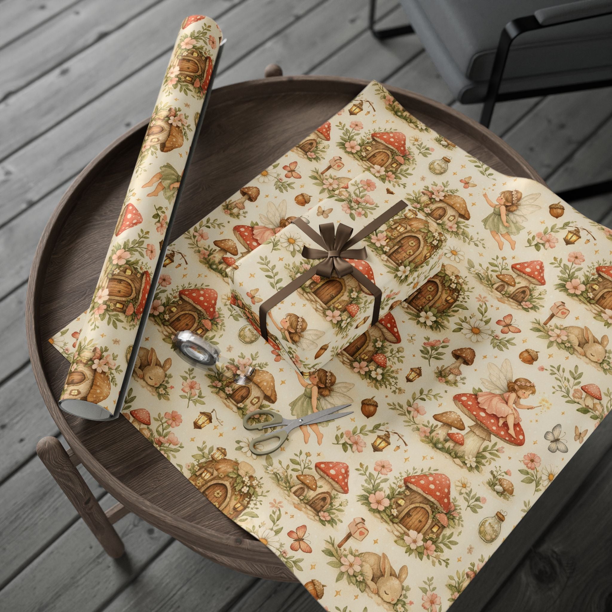 Botanical Mushroom Wrapping Paper Roll — Vintage Floral Gift Wrap for Nature Lovers