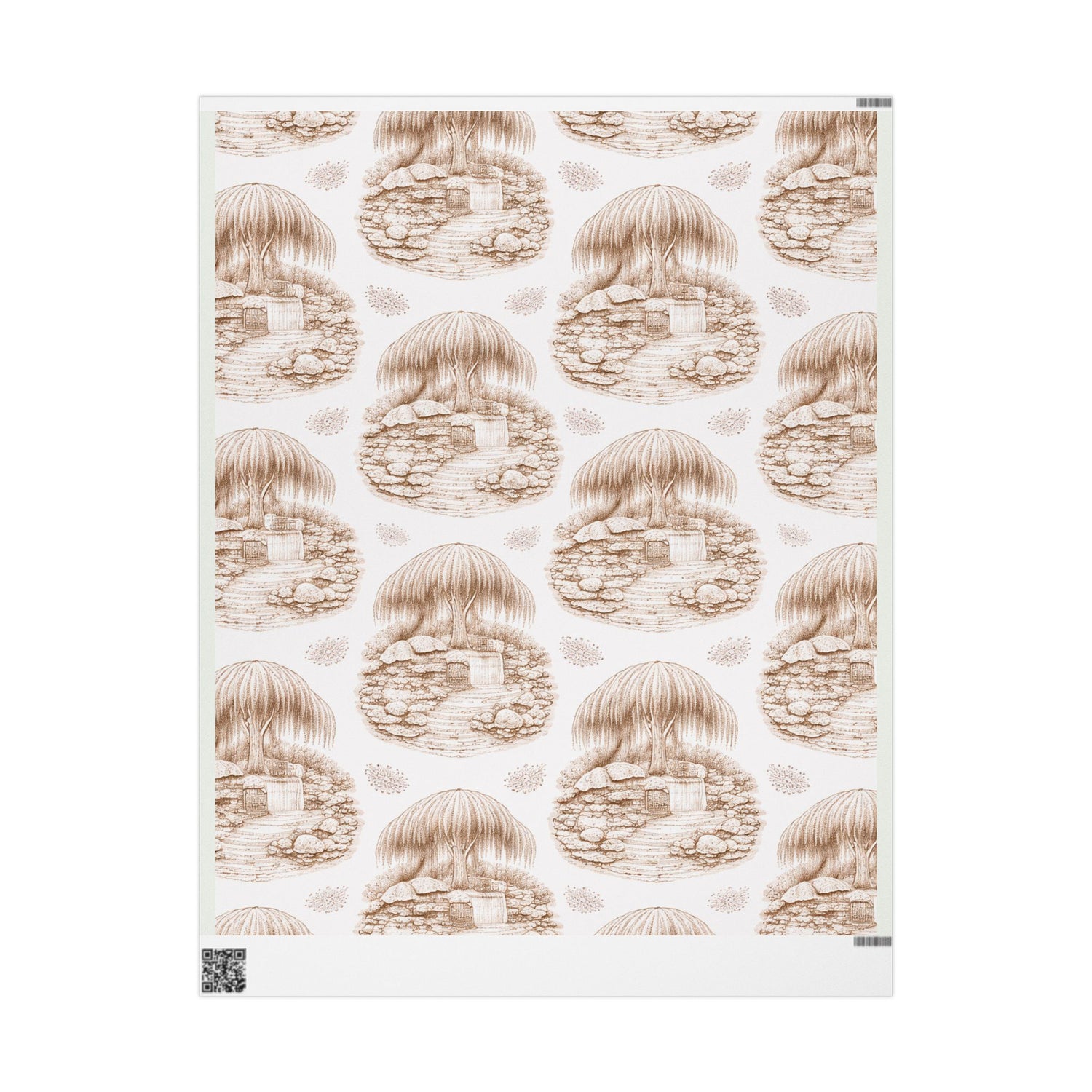 Vintage Cottage Gift Wrap — Hand-Drawn Woodland House Wrapping Paper