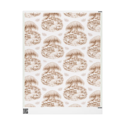 Vintage Cottage Gift Wrap — Hand-Drawn Woodland House Wrapping Paper