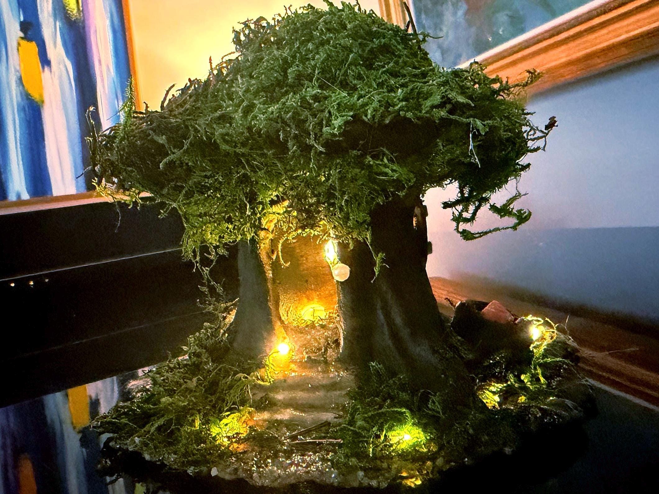 Handmade Moss Fairy Tree House - Enchanted Cottagecore Sculpture