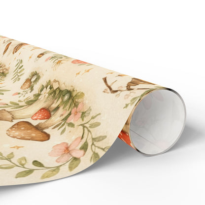 Botanical Mushroom Wrapping Paper Roll — Vintage Floral Gift Wrap for Nature Lovers