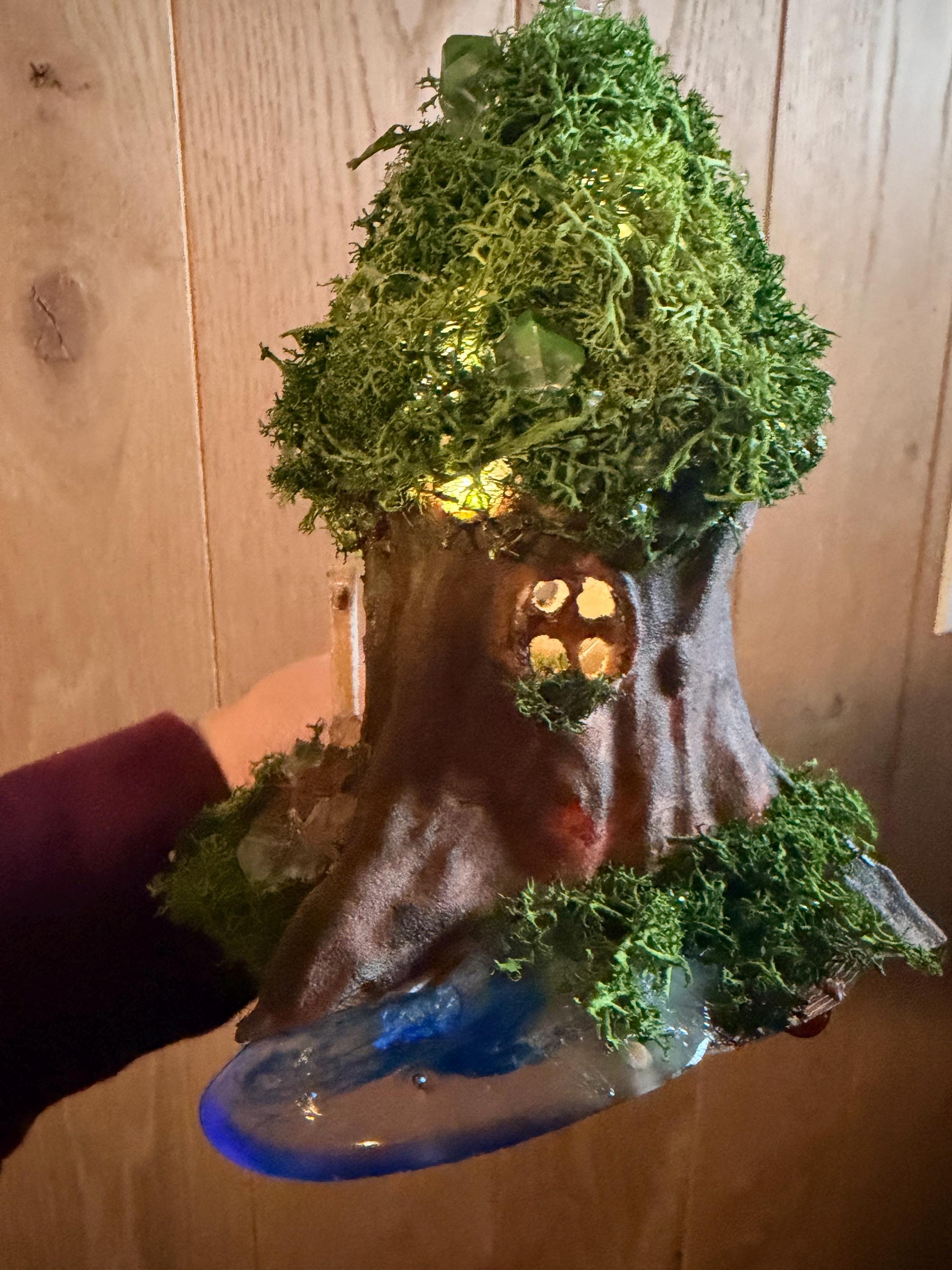 Handmade Moss Fairy Tree House - Enchanted Cottagecore Sculpture