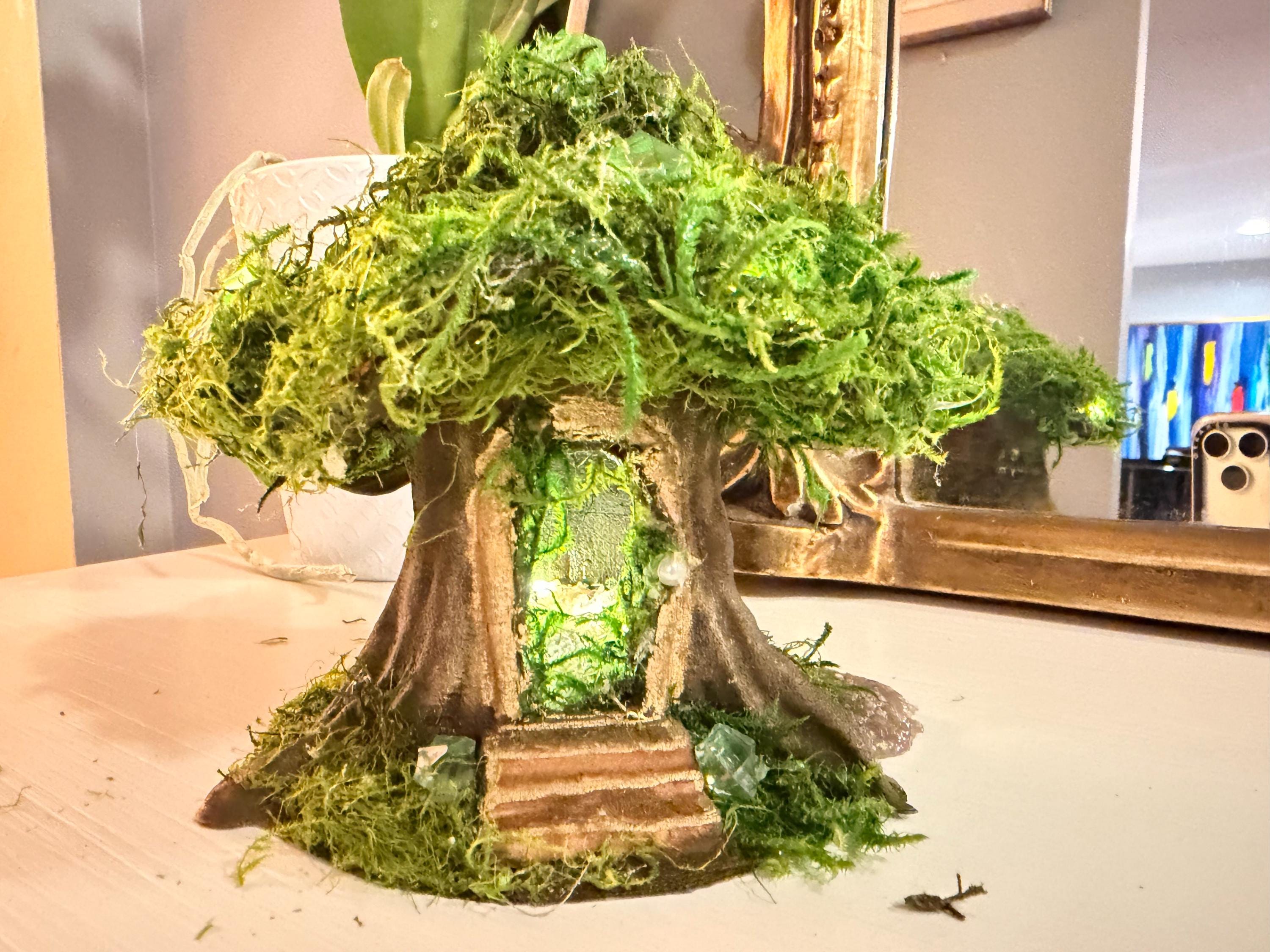 Handmade Moss Fairy Tree House - Enchanted Cottagecore Sculpture