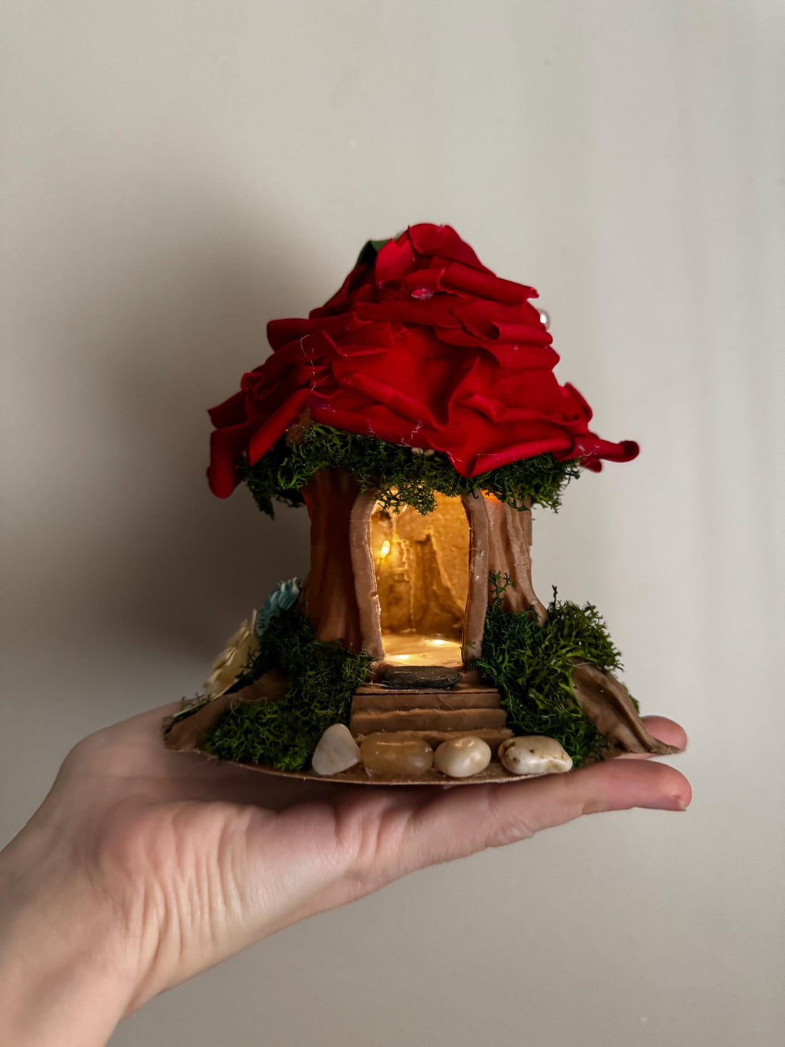 Light-Up Fairy House - Magical Rose Tree Stump Cottage with LED Glow