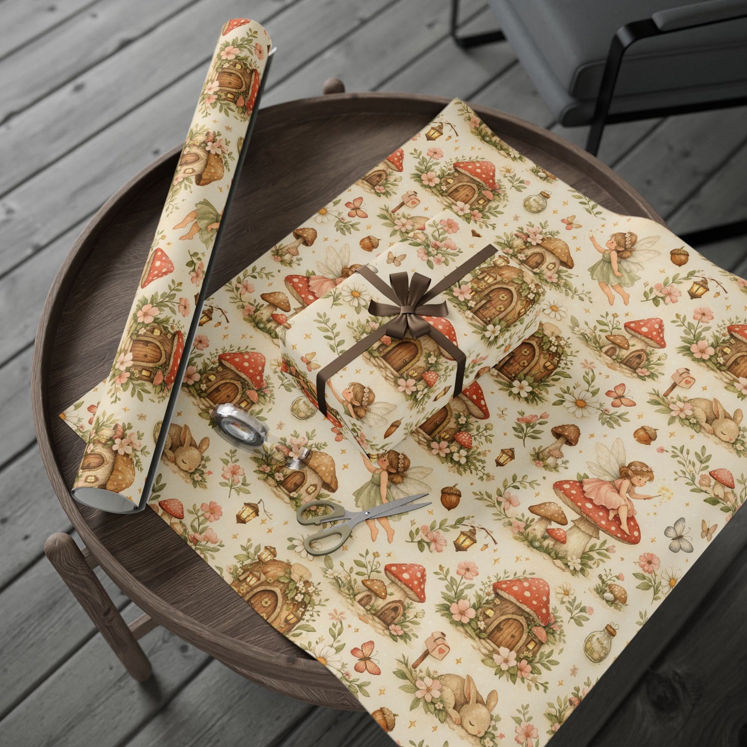 Botanical Mushroom Wrapping Paper Roll — Vintage Floral Gift Wrap for Nature Lovers