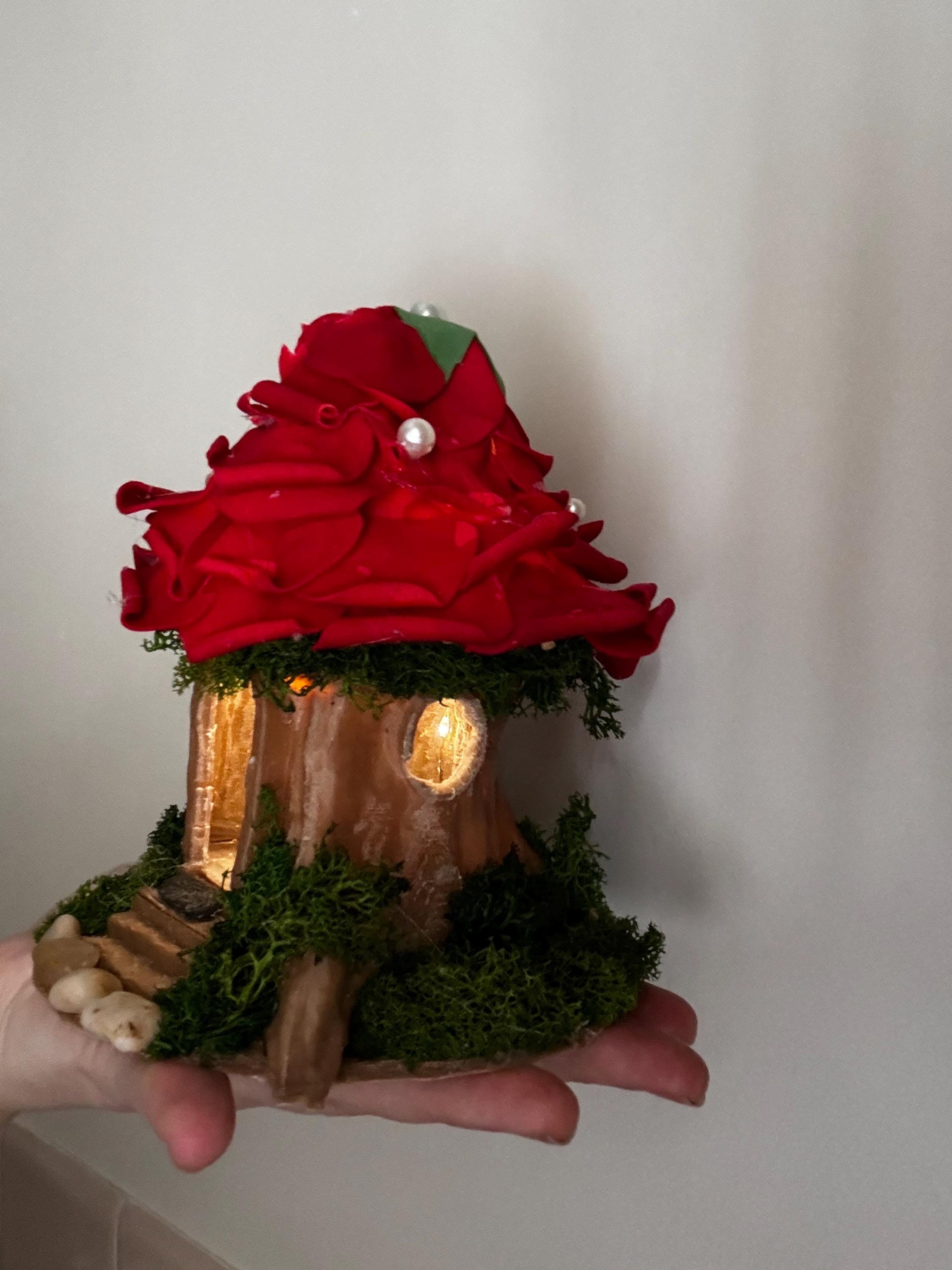 Light-Up Fairy House - Magical Rose Tree Stump Cottage with LED Glow