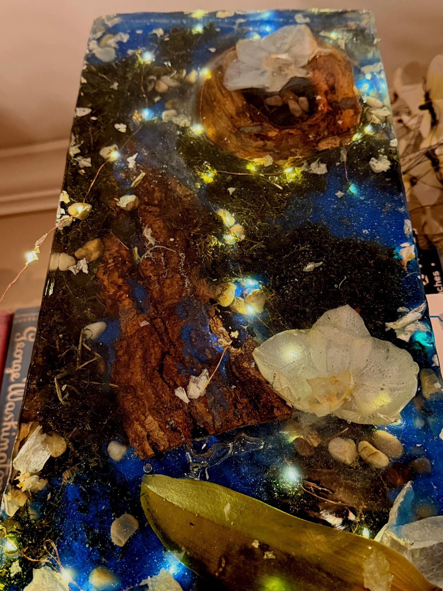 Handmade Botanical Resin Art | Preserved flowers &amp; Forest Wood | One-of-a-Kind Nature Block | Natural Home Decor