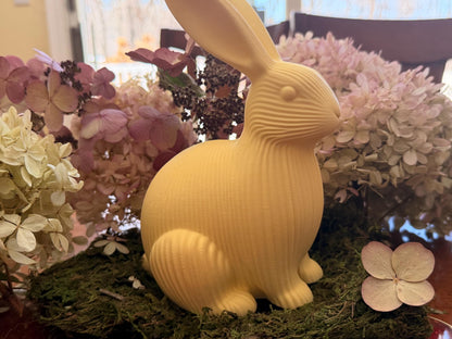 Ribbed Bunny Sculpture – 3D Printed Rabbit Decor – Modern Minimalist Easter Home Accent