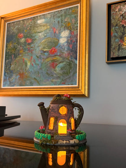 Fairy Teapot House Lamp | Whimsical Mushroom Cottage Night Light