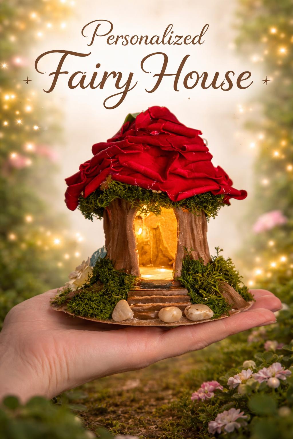 Personalized Fairy House, Light Up Miniature Home, Cottagecore Room Decor, Whimsical Garden Gift for all.