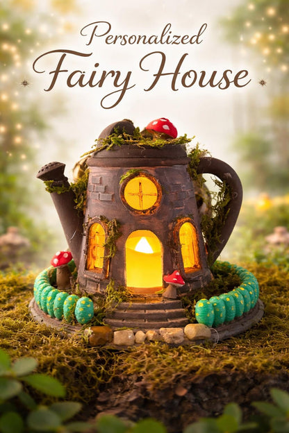 Fairy Teapot House Lamp | Whimsical Mushroom Cottage Night Light
