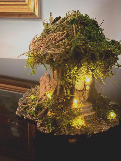 Handmade Moss Fairy Tree House • Cottagecore Sculpture